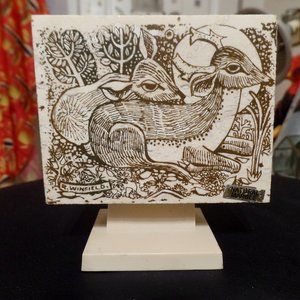 Rodney Winfield Marble Plaque On Stand Young Deer Couple